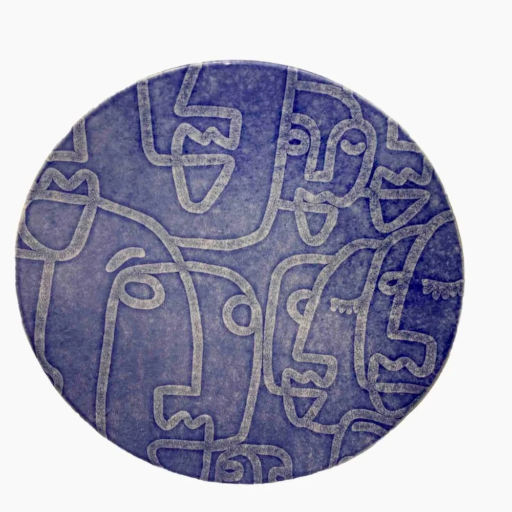 Viva by‎ Vietri Moda Blue Faces Round Platter 12